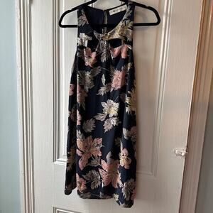 The Impeccable Pig Navy Floral Sleeveless Swing Dress Cutouts Lined Size Medium
